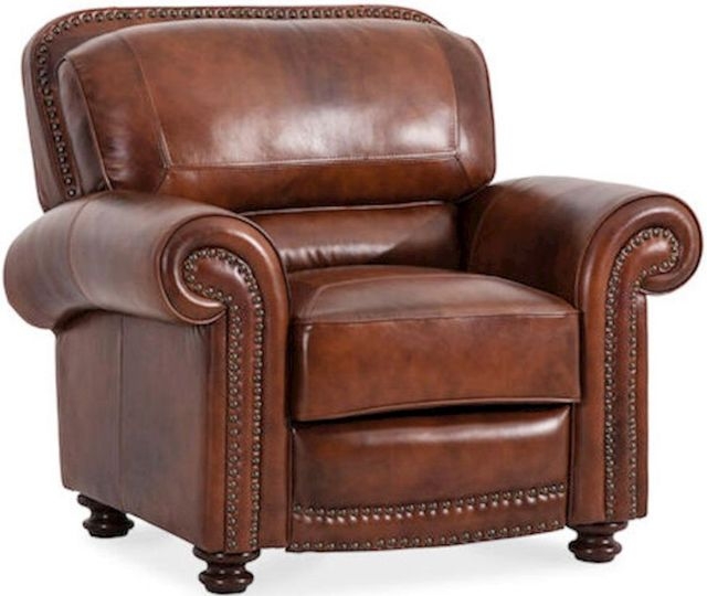 Traditional Saddle Brown Leather Recliner Chair with Manual Side Lever