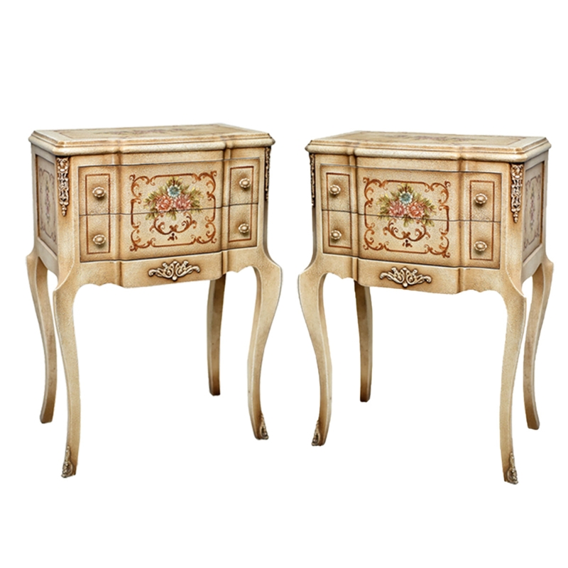 Traditional Storage Nightstand Set with Gold Floral Pulls