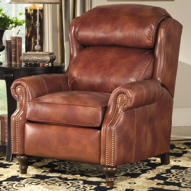 Traditional Wingback Reclining Chair Brown Leather High Leg with Nailhead