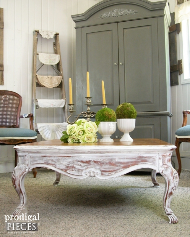 Traditional Wood Coffee Table with Claw-and-Ball Feet, Pedestal Base. French country.