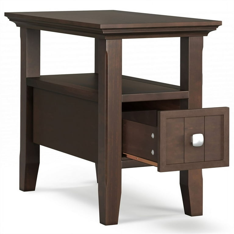 Transitional Brunette Brown Side Table with Narrow Width and Shelf