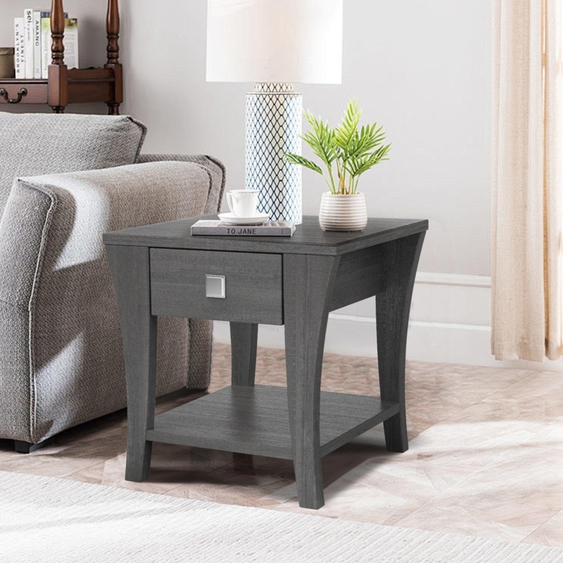 Transitional End Table, Curved Legs, Gray Wood Finish, Accent Table