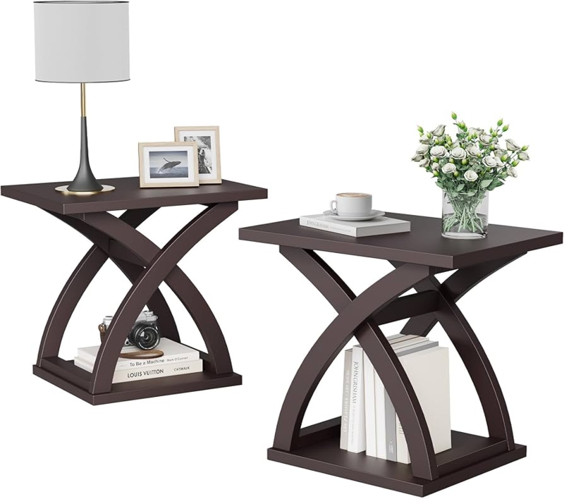 Transitional End Table Set of 2 Featuring X-Design Side Panels