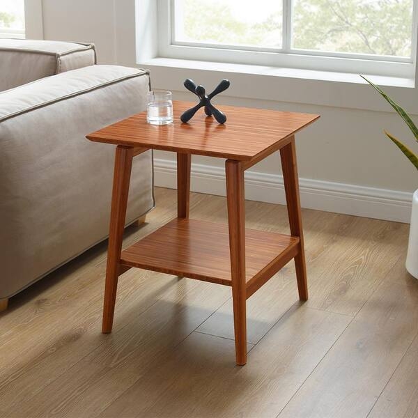 Transitional End Table with Two-Tier Square Silhouette and Wood Finish