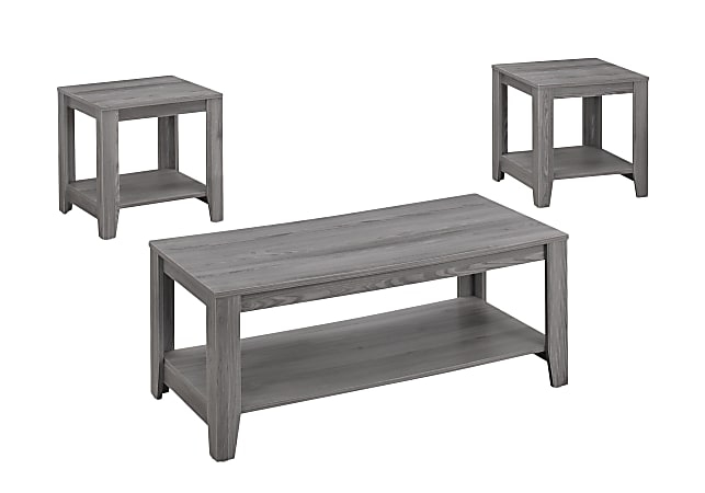 Transitional Gray Wood-Toned 3-Piece Table Set