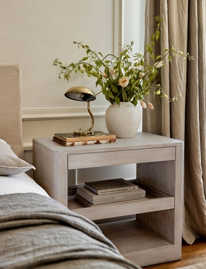 Transitional Nightstand Light Wood Grain with Open Lower Shelf
