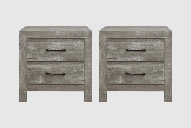 Transitional Nightstand Silver Rectangular Pulls Wood Texture