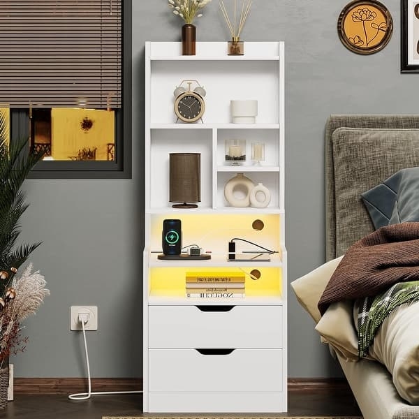 Transitional Tall Wood Nightstand with Gold Bar Pulls