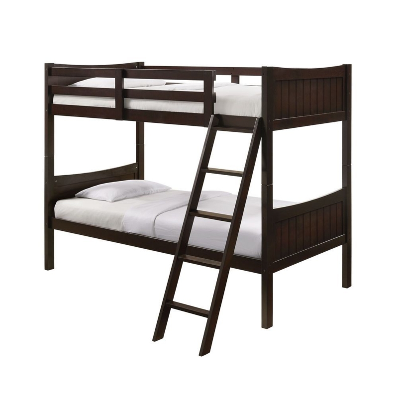 Transitional Twin Bunk Bed featuring Vertical Side Ladder in Espresso