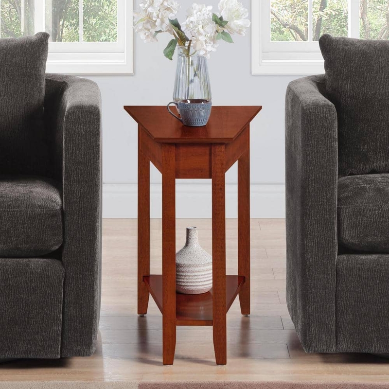 Transitional Wedge End Table in Dark Cherry with Lower Shelf
