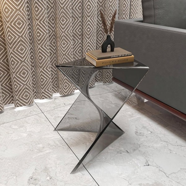 Translucent Smoke Grey Acrylic Triangular Accent Side Table