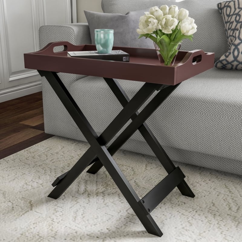 Tray Table Cherry Finish Folding Base, Folding Cherry Tray Table