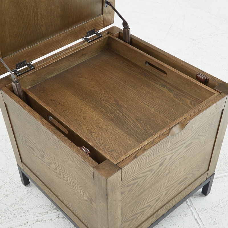 Trunk End Table Espresso Finish with Hidden Storage and Tray