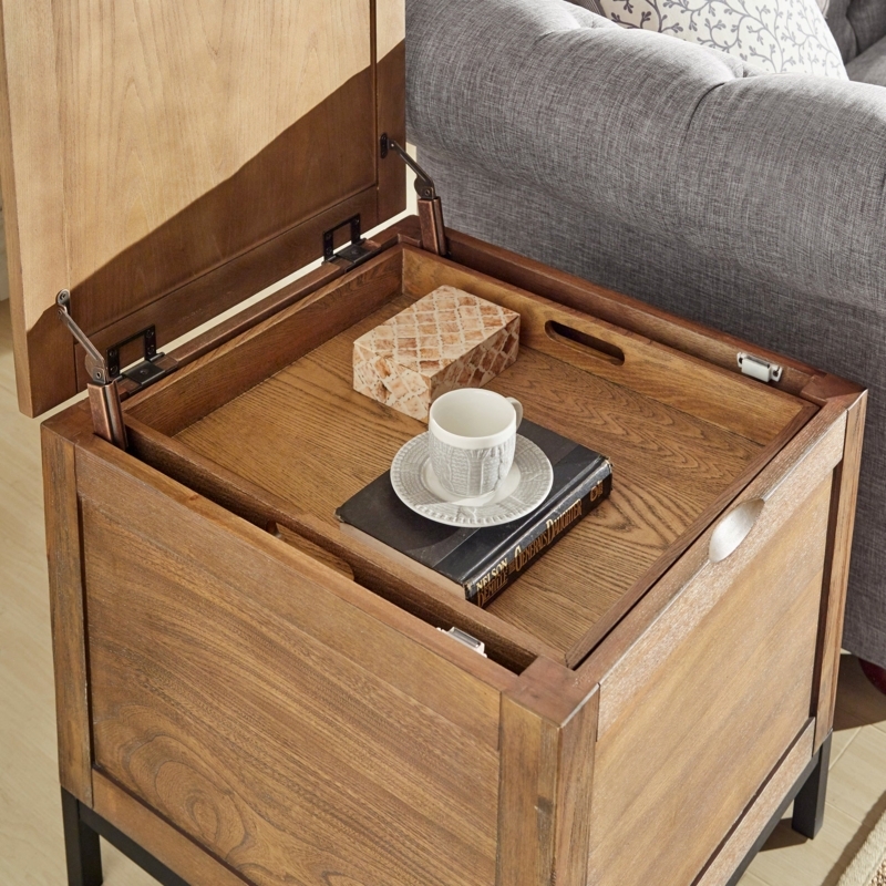 Trunk End Table Rustic Transitional Style with Removable Tray Top
