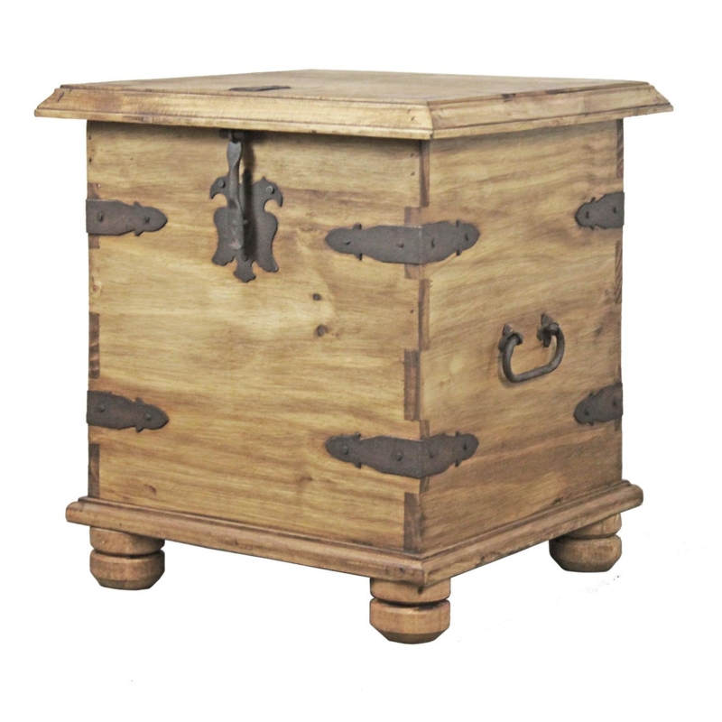 Trunk End Table Southwestern Warm Brown Wood with Iron Accents