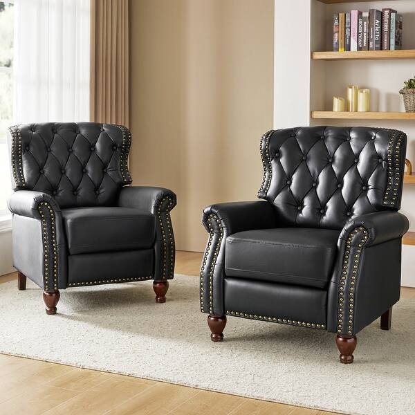 Tufted Back Recliner with Nailhead Trim & Rolled Arms