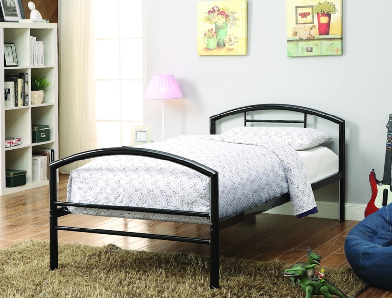 Twin Bed Frame featuring Geometric X-Design, Black Metal, Open Frame