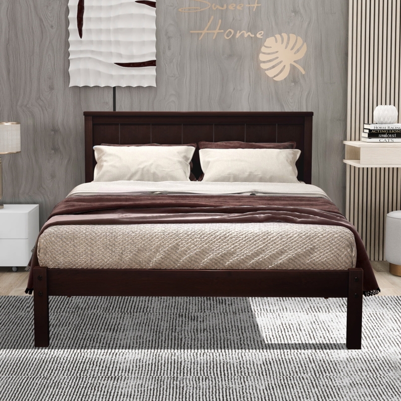 Twin Bed Frame with Slatted Headboard and Tapered Legs