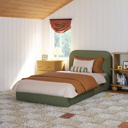 Twin Bed Natural Wood Tone Spindle Design Tapered MCM Legs Scandi
