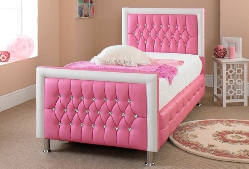 Twin Bed with Crystal Diamante Buttons & Quilted Footboard