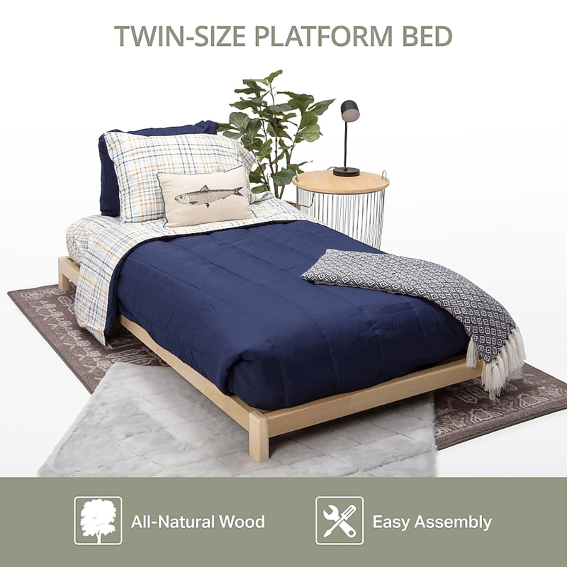 Twin Platform Bed Slat Footboard Transitional Rustic Style