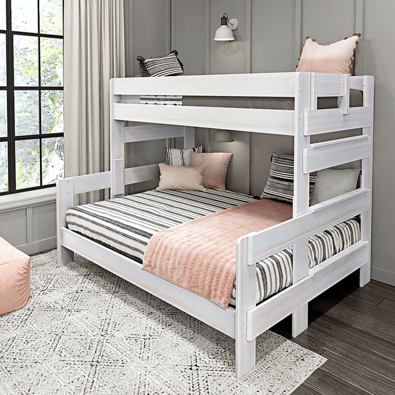 Twin XL over Queen Bunk Bed, Bright White Finish, Transitional