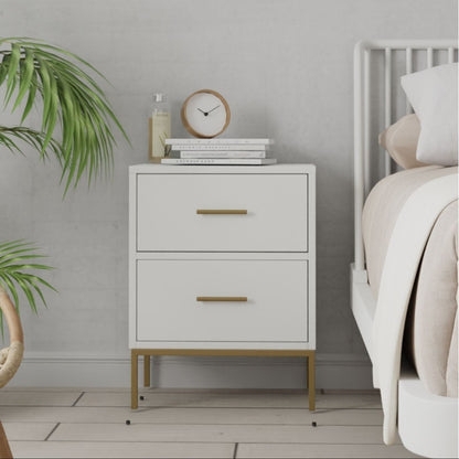 Two-Drawer Nightstand with Dark Knobs Modern Transitional Storage