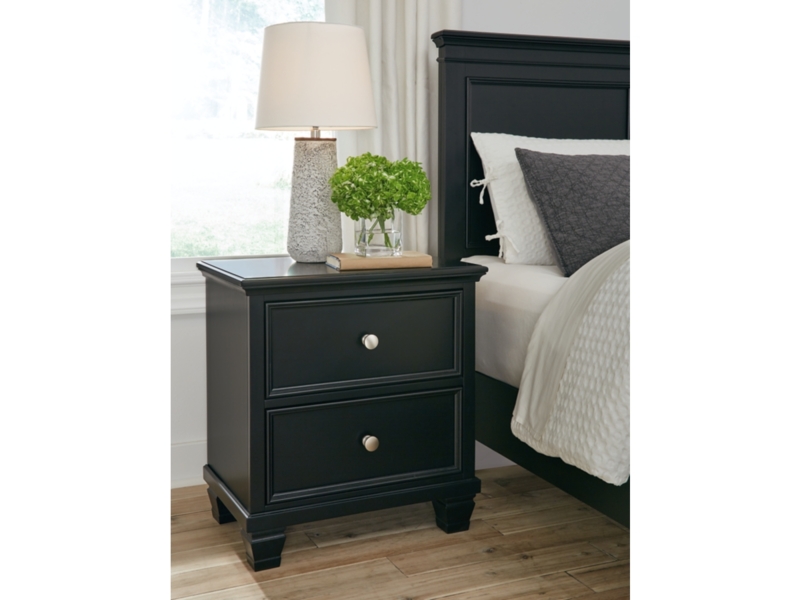 Two-Drawer Nightstand with Dark Wood Frame and White Fronts, Modern