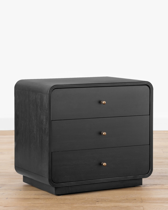 Two-Drawer Nightstand with Gold Ring Pulls and Plinth Base