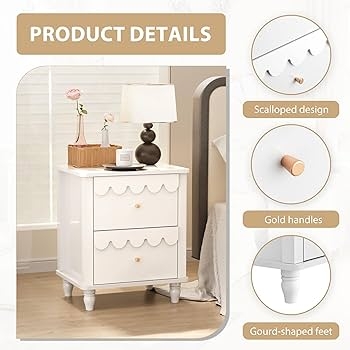 Two-Drawer Nightstand with Petal Pattern and Gold Knobs