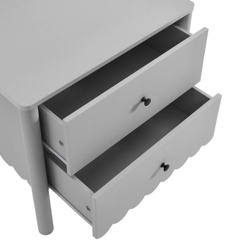 Two-Drawer Nightstand with Scalloped Base in Light Grey Finish