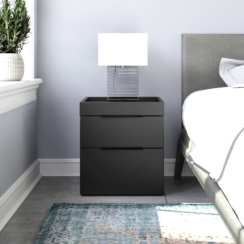 Two-Drawer Nightstand with Silver Bar Pulls, Matte Finish
