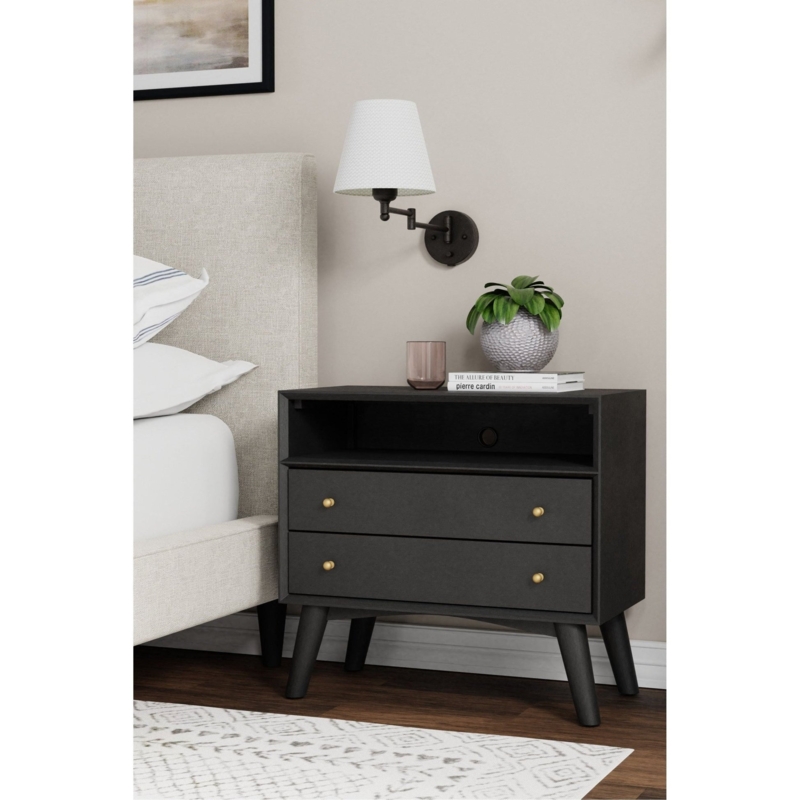 Two-Drawer Nightstand with Splayed Legs, Mid-Century Design