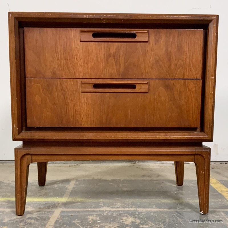 Two-Drawer Walnut Nightstand featuring a Recessed Floating Base