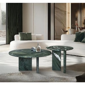 Two Piece Coffee Table Set Contrasting Marble Polished Pedestal