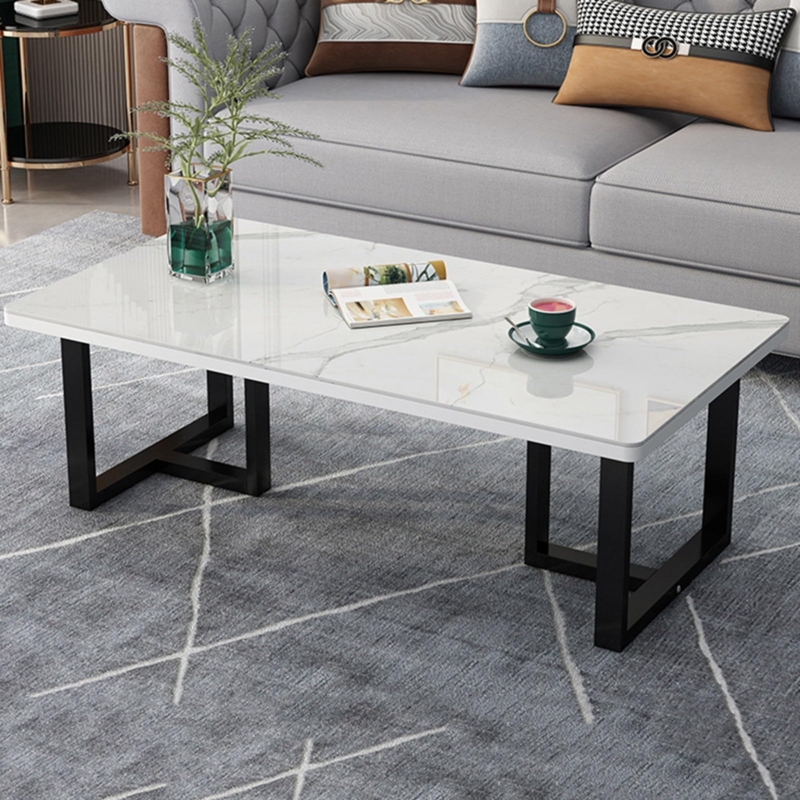 Two-Tier Coffee Table featuring Faux Marble and Tempered Glass