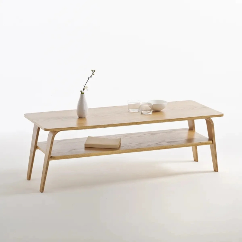 Two-Tier Coffee Table Organic Shape White Shelf Scandinavian Style