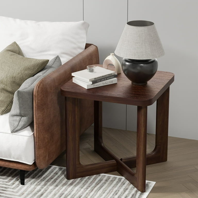 Two-Tier End Table Slatted Sides Square Walnut Finish