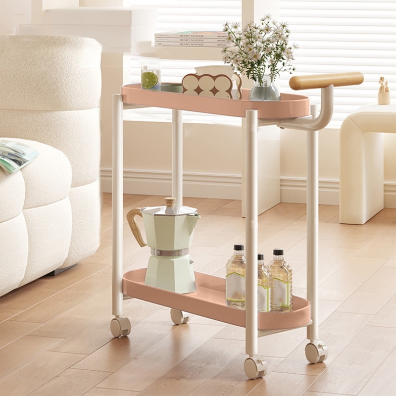 Two-Tier Round Side Table on Caster Wheels for Mobility