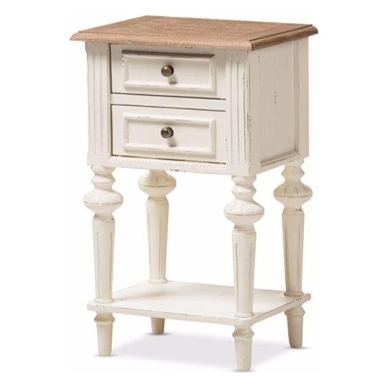 Two-Tone Bedroom Bedside Table with Open Shelf and Ring Pulls