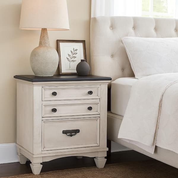 Two-Tone Nightstand with Charcoal Plank Top and Light Gray Body