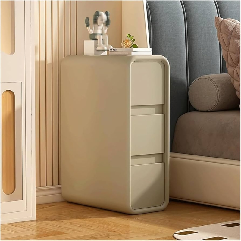 Ultra Narrow White Nightstand, Three Slim Drawers, Recessed Pulls