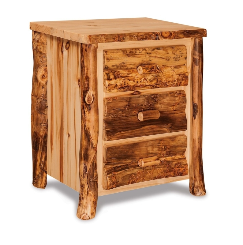 Unpeeled Bark Log Nightstand with Live Edge Top.
