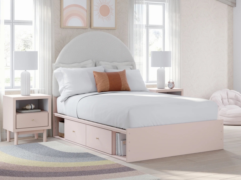 Upholstered Bed Blush Upholstery Storage Drawer Channel Tufted Headboard
