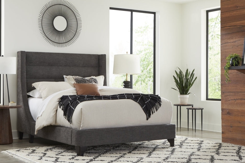 Upholstered Bed Charcoal Horizontal Channel Tufted Wingback Frame