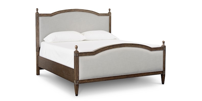 Upholstered Bed Cream Fabric Matching Footboard Tall Headboard
