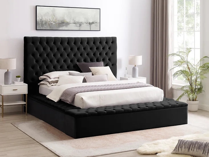 Upholstered Bed Cream Velvet Vertical Channel Tufting Integrated Storage