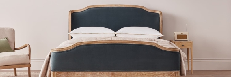 Upholstered Bed Curved Wood Frame Soft Blue Antique Style Bed Frame