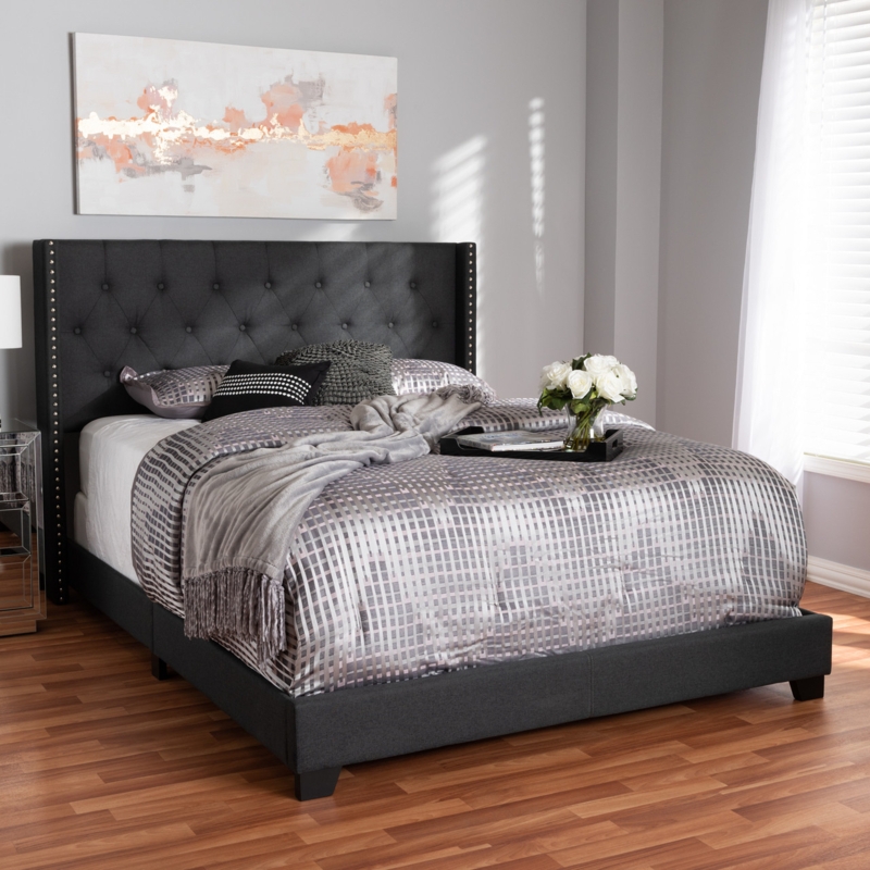 Upholstered Bed Diamond Tufting Wingback Silhouette Charcoal