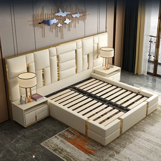 Upholstered Bed Extra Wide Fluted Headboard Design